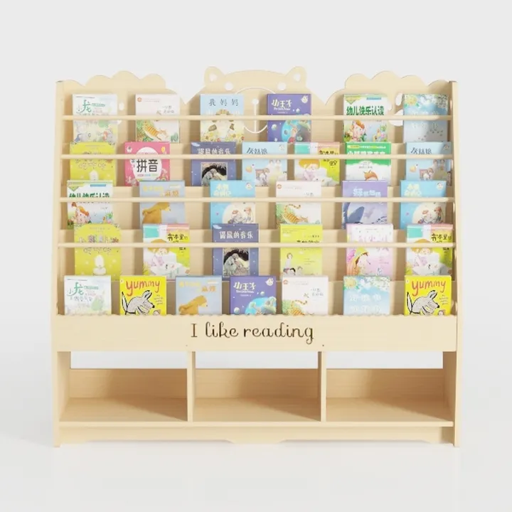 Solid Wood Kids Cartoon Book Display Rack Storage 3D Model