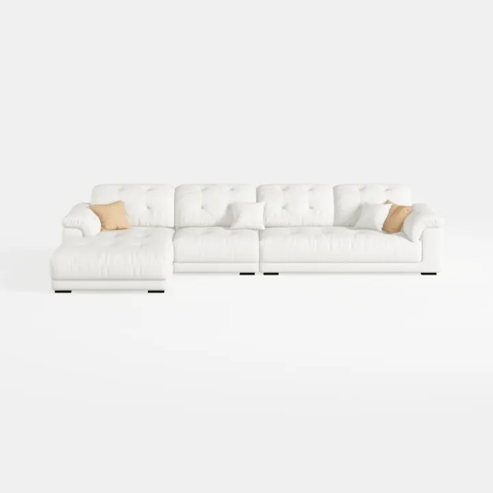 Modern White Leather Tufted L Shape Sectional Sofa 3D Model