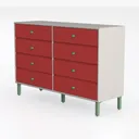 Modern Two Tone Red White 8 Drawer Dresser 3D Model Left 45 Degree View