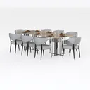 Modern Minimalist Solid Wood Fabric Dining Table and Chair Set 3D Model Right 45 Degree View