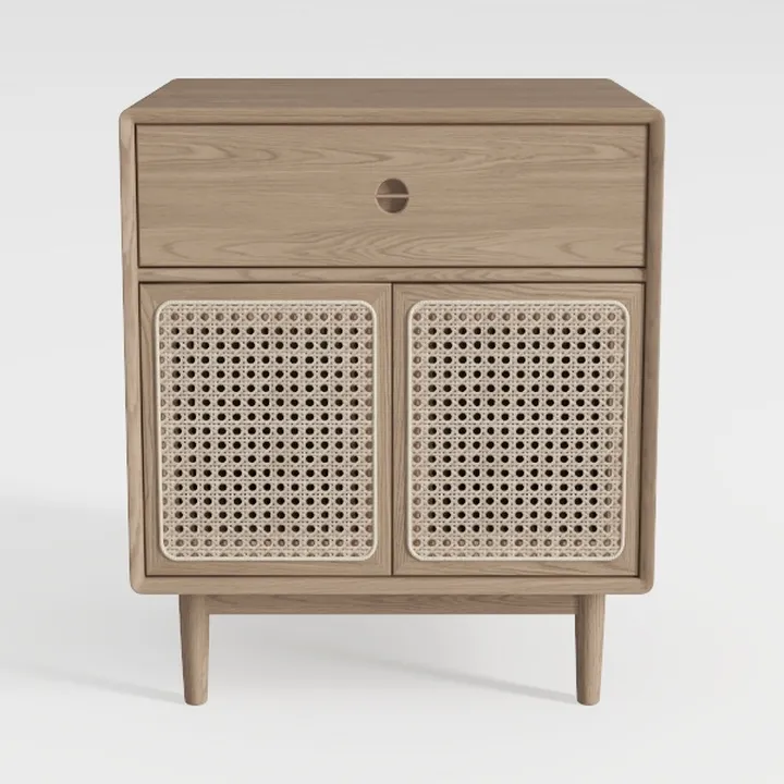 Mid Century Modern Oak Rattan Nightstand 3D Model