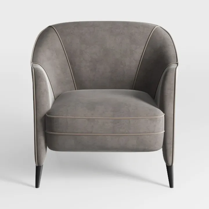 Modern Gray Fabric Upholstered Barrel Armchair 3D Model
