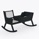 Minimalist Black Solid Wood Rocking Chair Bench with White Cushions 3D Model Right 45 Degree View