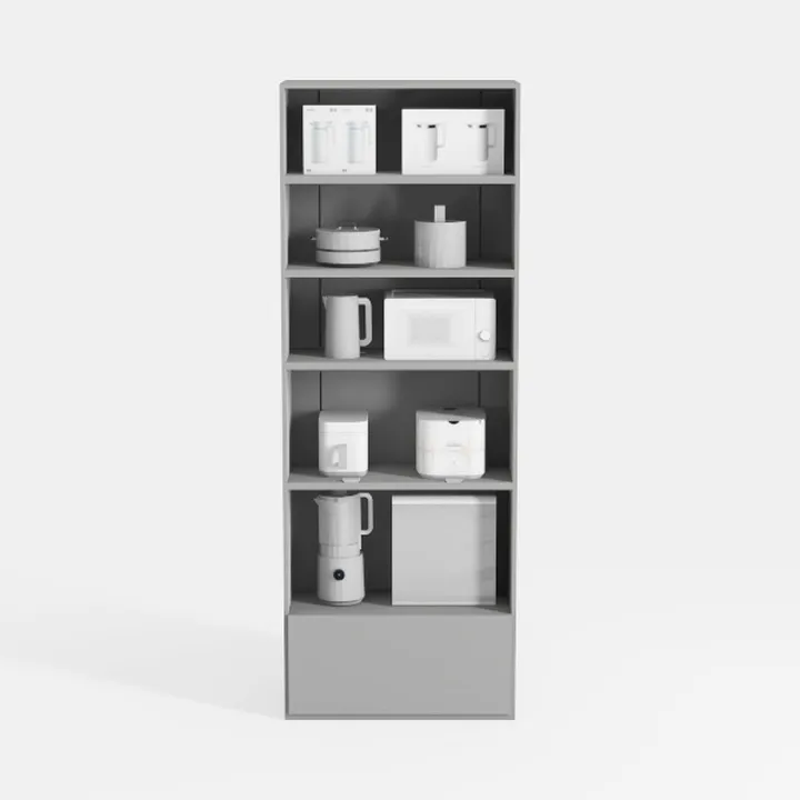 Minimalist Solid Wood Display Cabinet With Open Shelves 3D Model