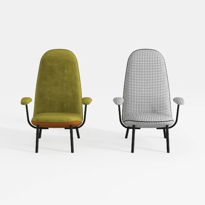 Modern Fabric Upholstered High Back Armchair Set 3D Model