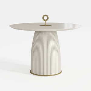 Modern Minimalist Fluted White Gold Accent Round Dining Table 3D Model