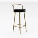 Modern Gold Metal Black Fabric Bar Stool 3D Model Right 45 Degree View