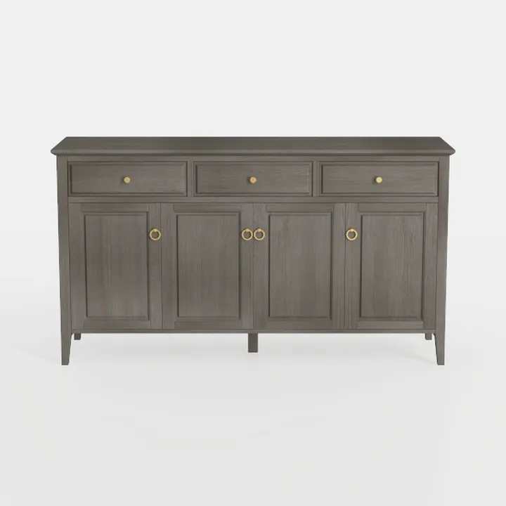Minimalist Gray Solid Wood Sideboard With Gold Hardware 3D Model