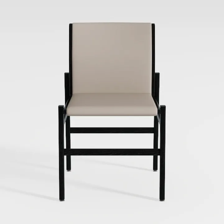 Minimalist Black Metal Frame Beige Fabric Dining Chair 3D Model