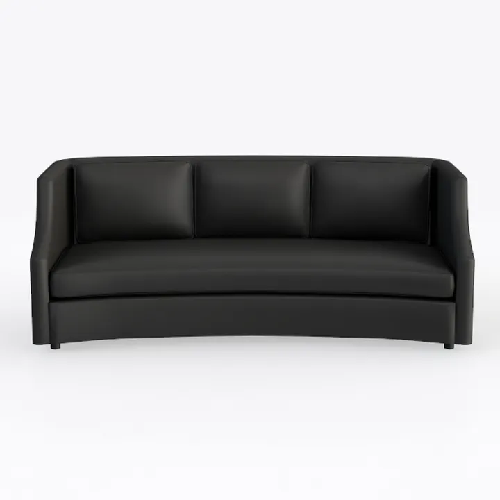 Modern Black Leather Curved 3 Seater Sofa 3D Model