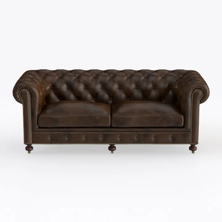 Vintage Tufted Brown Leather Chesterfield Loveseat 3D Model