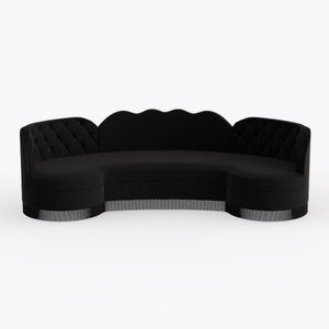 Luxury Art Deco Black Velvet Curved Sofa 3D Model