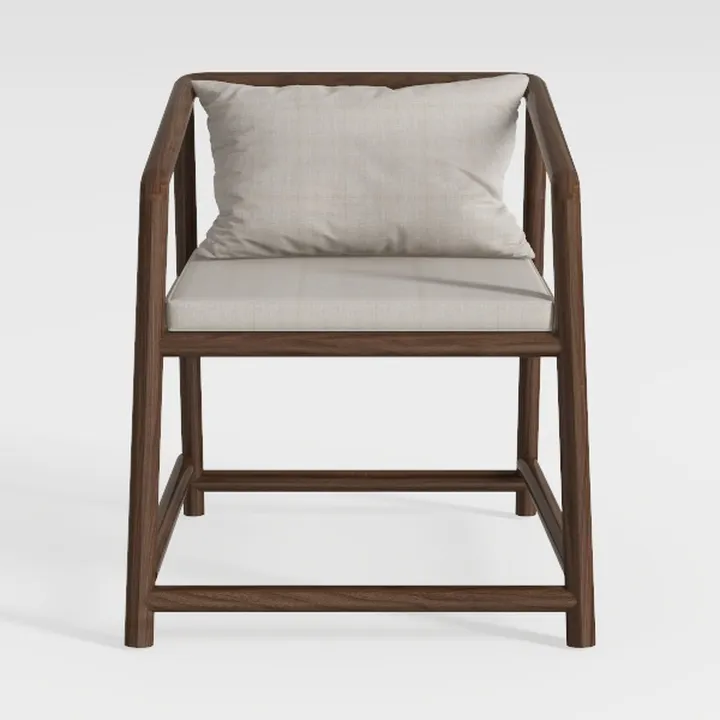 Minimalist Solid Walnut Wood Fabric Armchair 3D Model