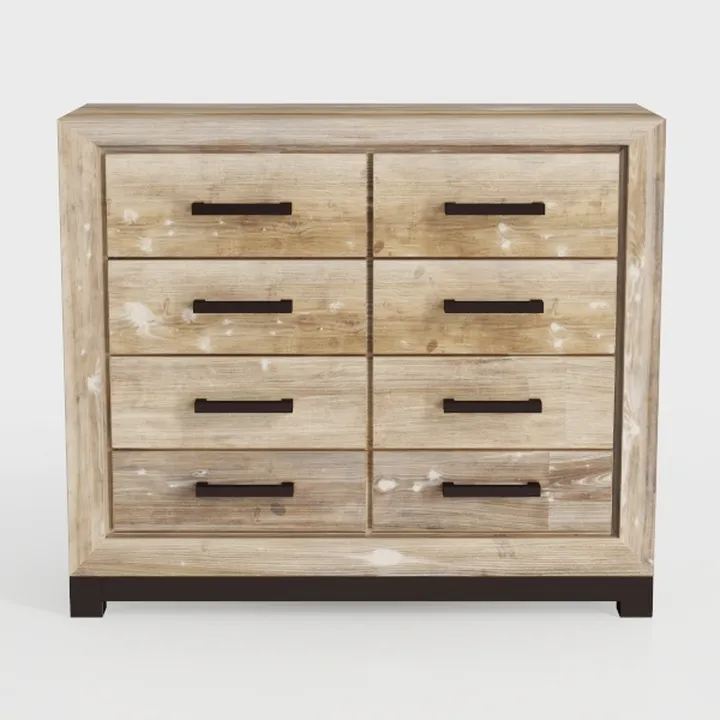 Rustic Solid Wood 8 Drawer Dresser Cabinet 3D Model