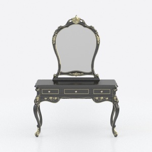Vintage Black Gold Ornate Vanity Table With Mirror 3D Model