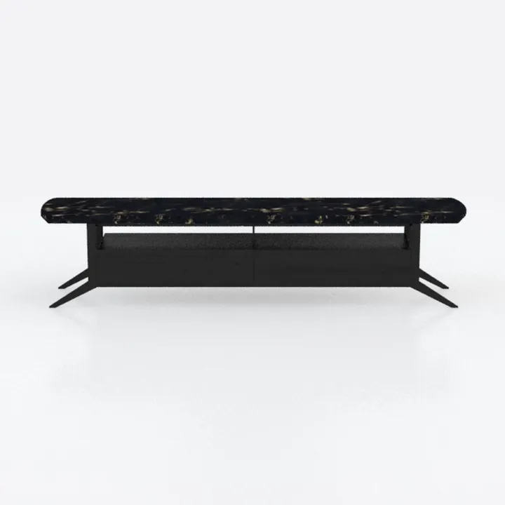 Modern Black Marble Top Solid Wood TV Stand Cabinet 3D Model