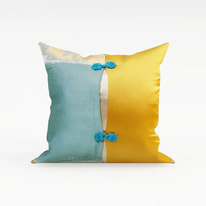 Two Tone Satin Decorative Throw Pillow With Frog Closures 3D Model