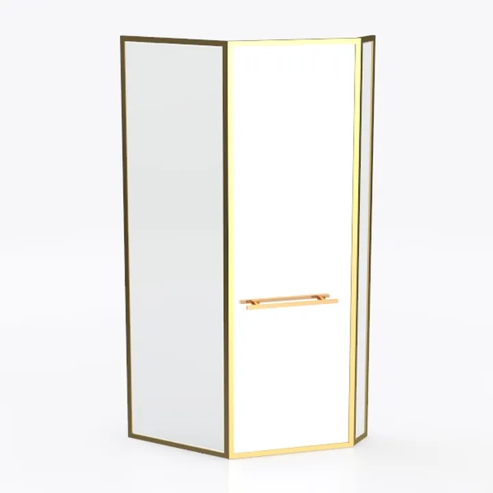 Modern Gold Trim White Glass Corner Cabinet 3D Model