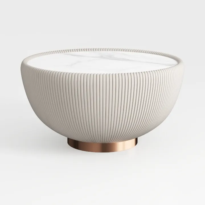 Modern Fluted Marble Top Brass Base Round Coffee Table 3D Model