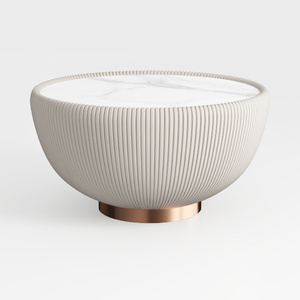 Modern Fluted Marble Top Brass Base Round Coffee Table 3D Model