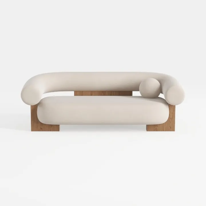 90.5" Boucle Couch - Boho Couch with Low Backrest 