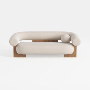 90.5" Boucle Couch - Boho Couch with Low Backrest 