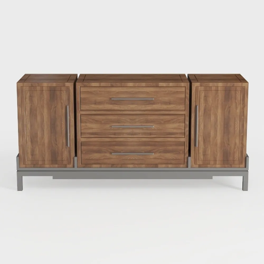 Baxton Studio Reid Oak Finished Wood Black Metal