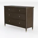 Modern Walnut Brass Accent 4 Drawer Dresser 3D Model Left 45 Degree View