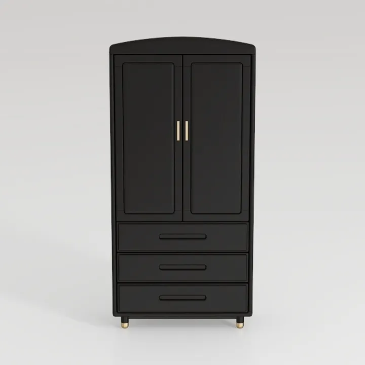 Minimalist Black Solid Wood Wardrobe with Gold Accents 3D Model