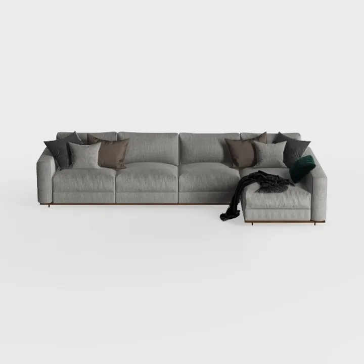 Minimalist Fabric L Shaped Sectional Sofa with Throw Pillows 3D Model