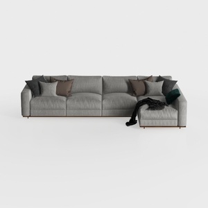 Minimalist Fabric L Shaped Sectional Sofa with Throw Pillows 3D Model