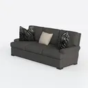 Minimalist Dark Fabric 3 Seat Sofa With Decorative Throw Pillows 3D Model Left 45 Degree View