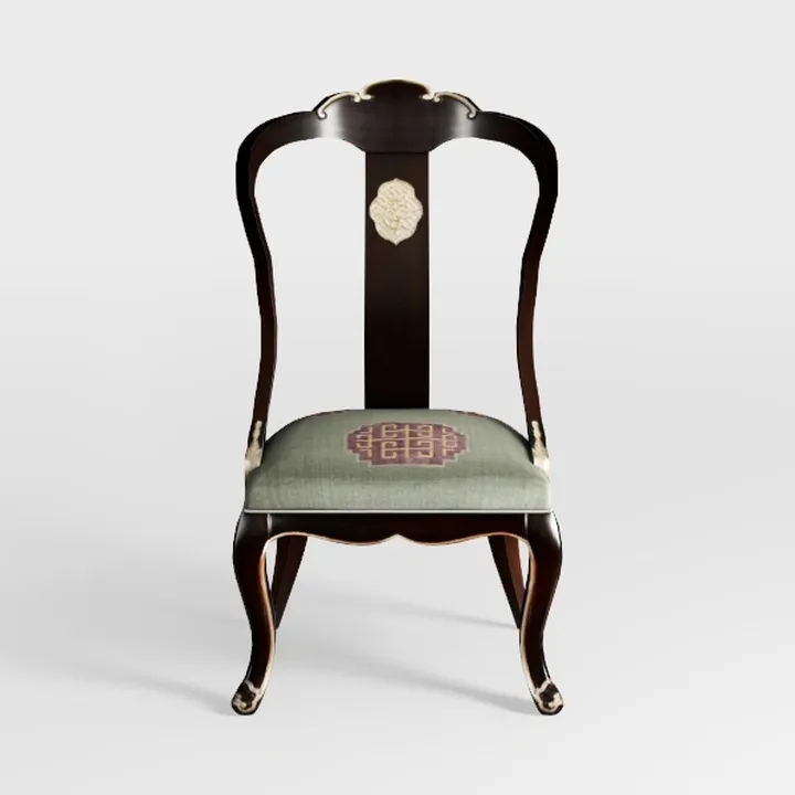 Classic Vintage Solid Wood Upholstered Dining Chair 3D Model