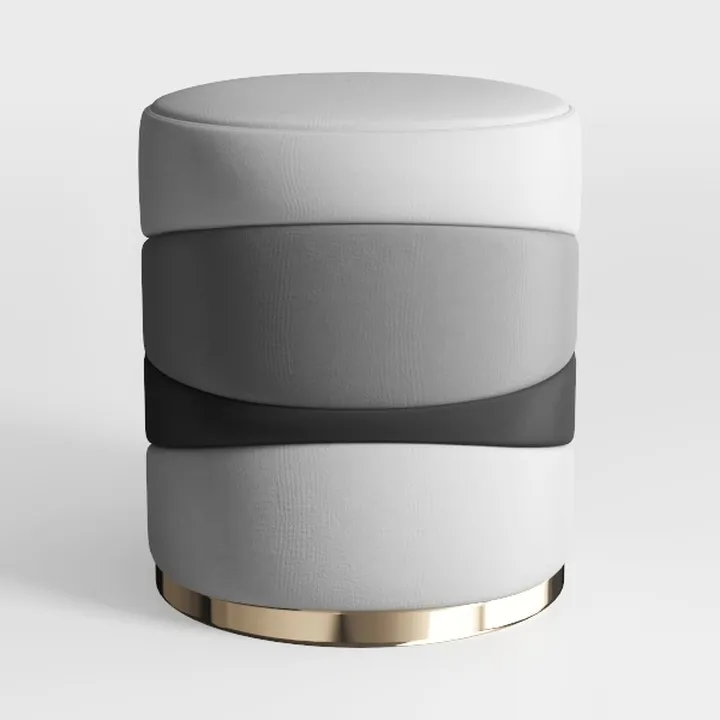 Modern Ombre Fabric Upholstered Round Ottoman with Gold Base 3D Model
