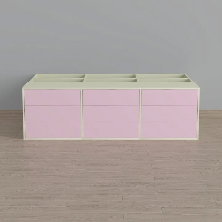 Minimalist Pastel Pink Solid Wood Dresser Storage Cabinet 3D Model