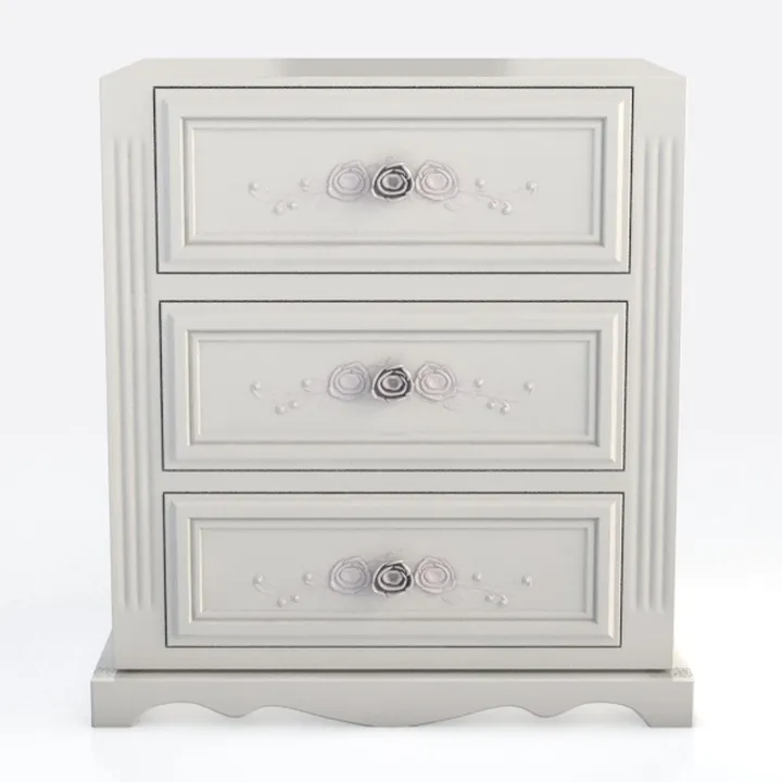 Vintage White Painted Solid Wood 3 Drawer Dresser 3D Model