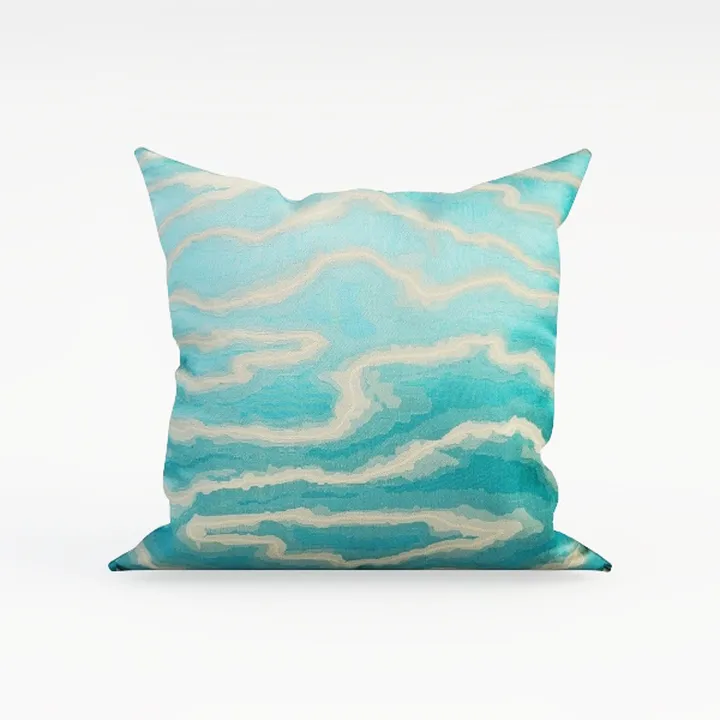 Coastal Fabric Ocean Wave Print Throw Pillow 3D Model