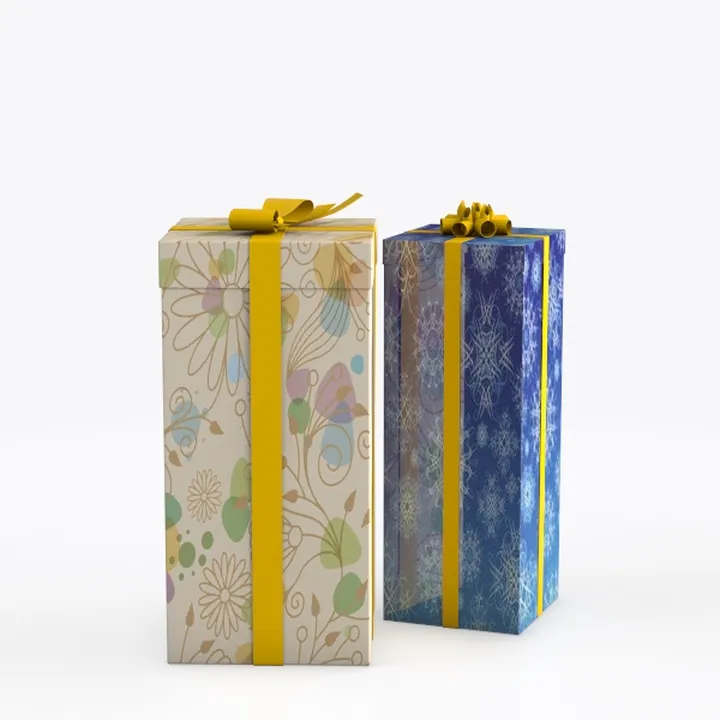 Decorative Printed Gift Boxes With Satin Bows 3D Model