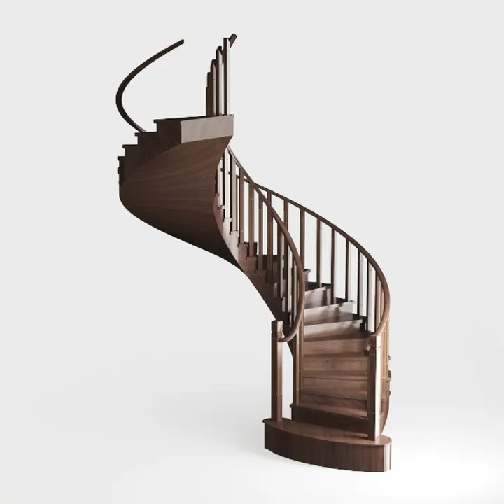 Solid Walnut Wood Modern Spiral Staircase 3D Model