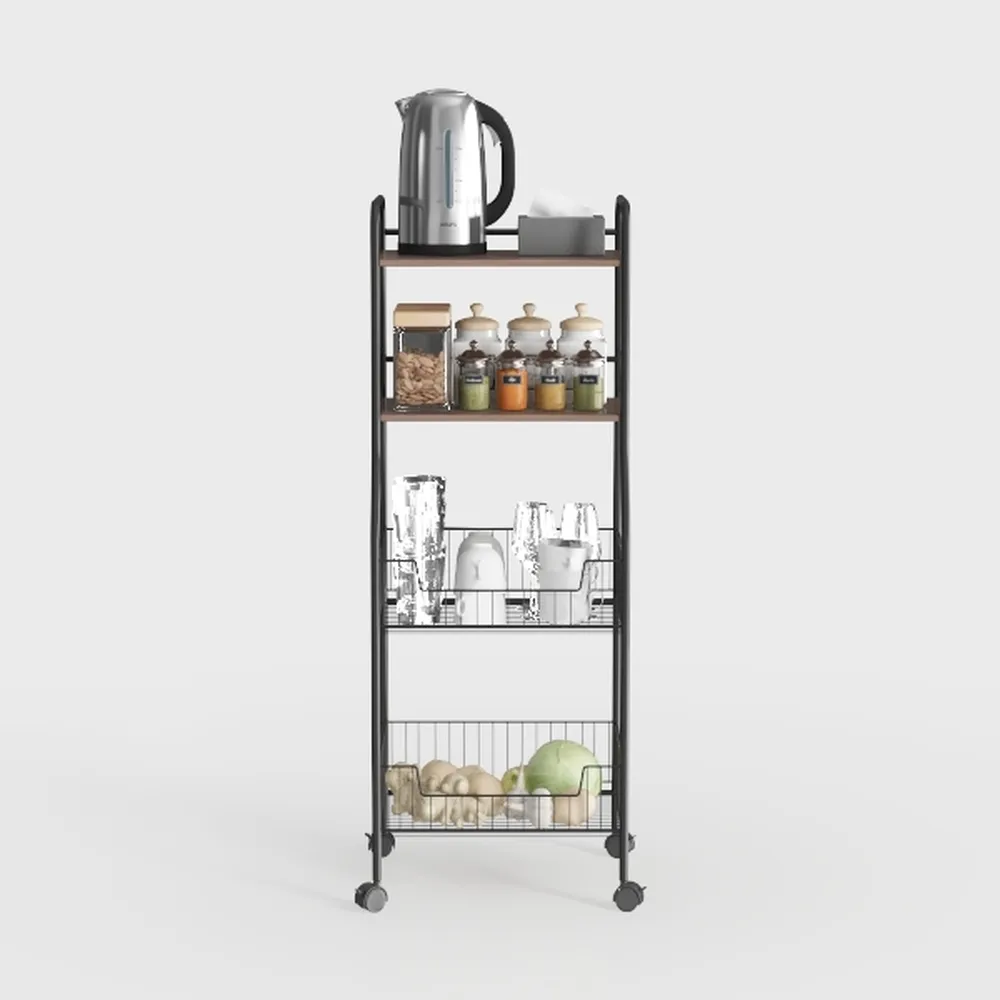 SONGMICS Slim Storage Cart, 4-Tier Metal Rolling