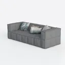 Minimalist Gray Fabric Tufted Sofa with Decorative Throw Pillows 3D Model Left 45 Degree View
