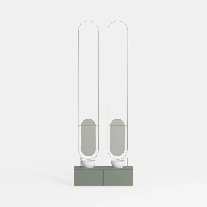 Minimalist Sage Green Metal Glass Double Bathroom Vanity 3D Model