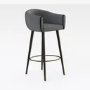 Modern Gray Velvet Solid Wood Brass Bar Stool 3D Model Right 45 Degree View