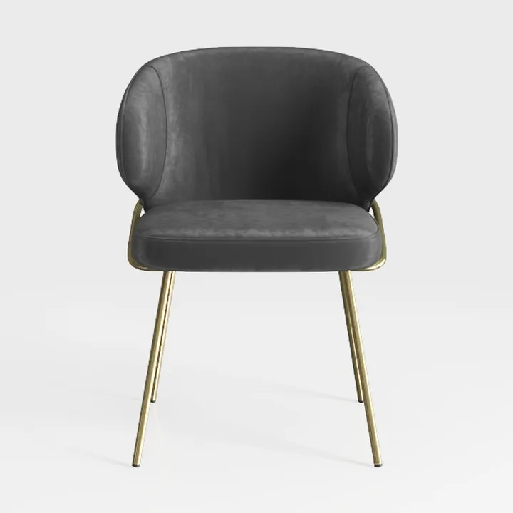 Modern Dark Gray Velvet Gold Metal Frame Dining Armchair 3D Model