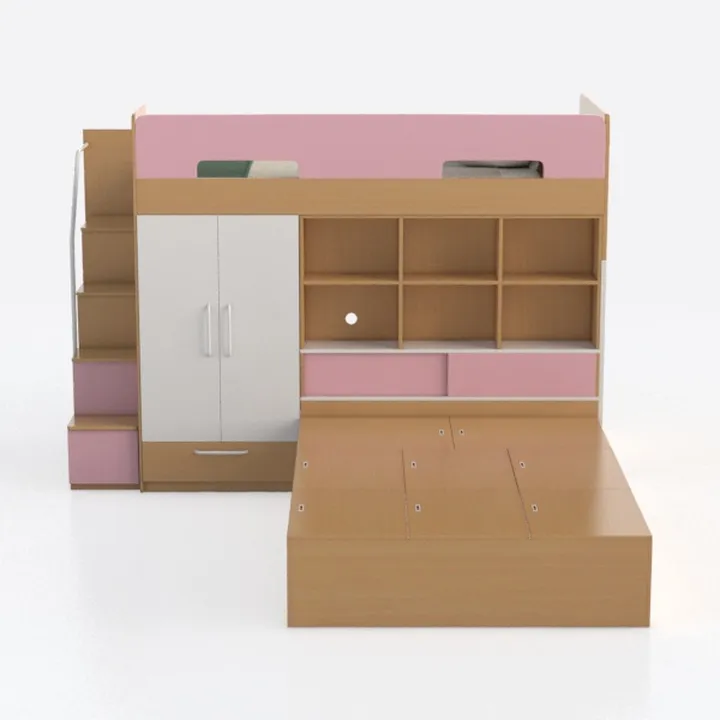 Interbeds Letto a castello MAX 4 dimensioni 200 x 80 cm con armadio e scrivania, colore a scelta con materasso (rosa)