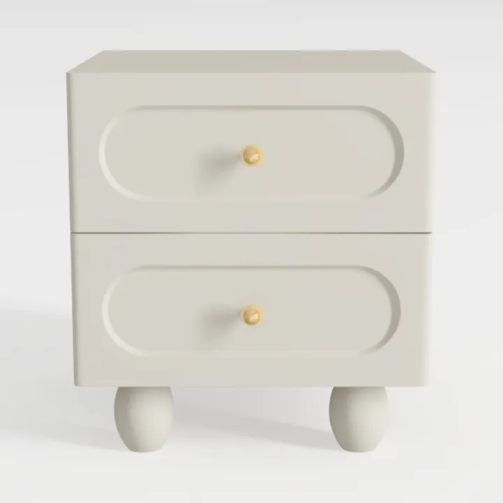 Minimalist Solid Wood Two Drawer Nightstand with Brass Accents 3D Model