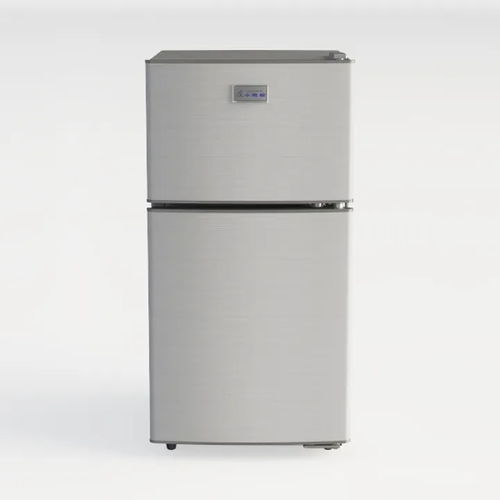 Stainless Steel Double Door Compact Refrigerator 3D Model