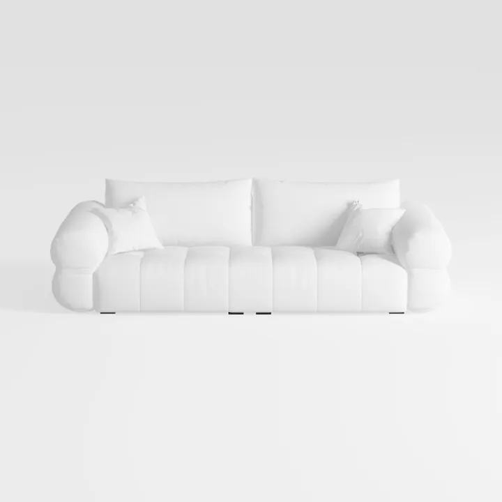 Boucle Sofa Couch, 91" Comfy Tufted Upholstered Cl
