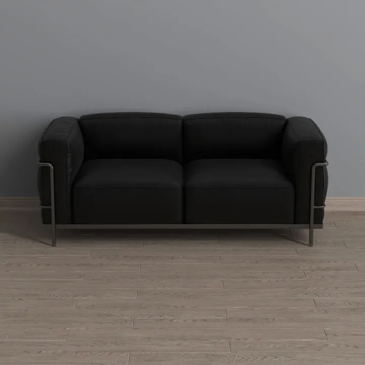 Modern Black Leather Metal Frame Loveseat Sofa 3D Model