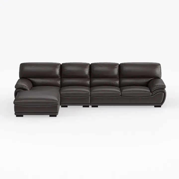Modern Dark Brown Leather L Shape Sectional Sofa 3D Model